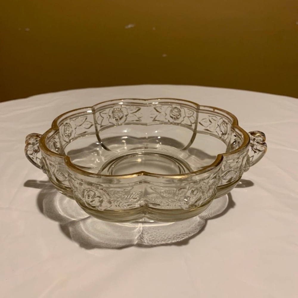 Vintage Jennette Glass Aztec Rose Footed Candy Dish